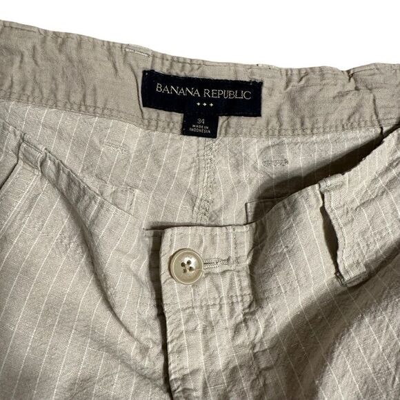 Banana Republic beige striped flat front linen blend shorts size waist 34” - Picture 6 of 8